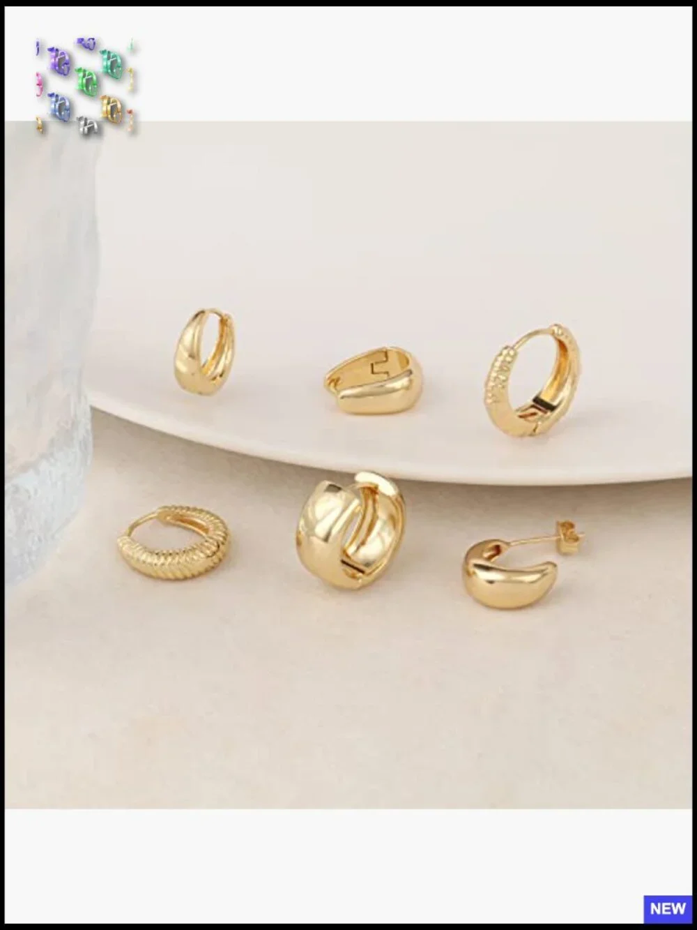 Gold Hoop Earrings Set Huggie Chunky Twisted Thick Jewelry Multiple Piercing